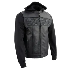 Milwaukee Leather 2 in 1 Removable Hoodie Biker Vest With Reflective Skulls