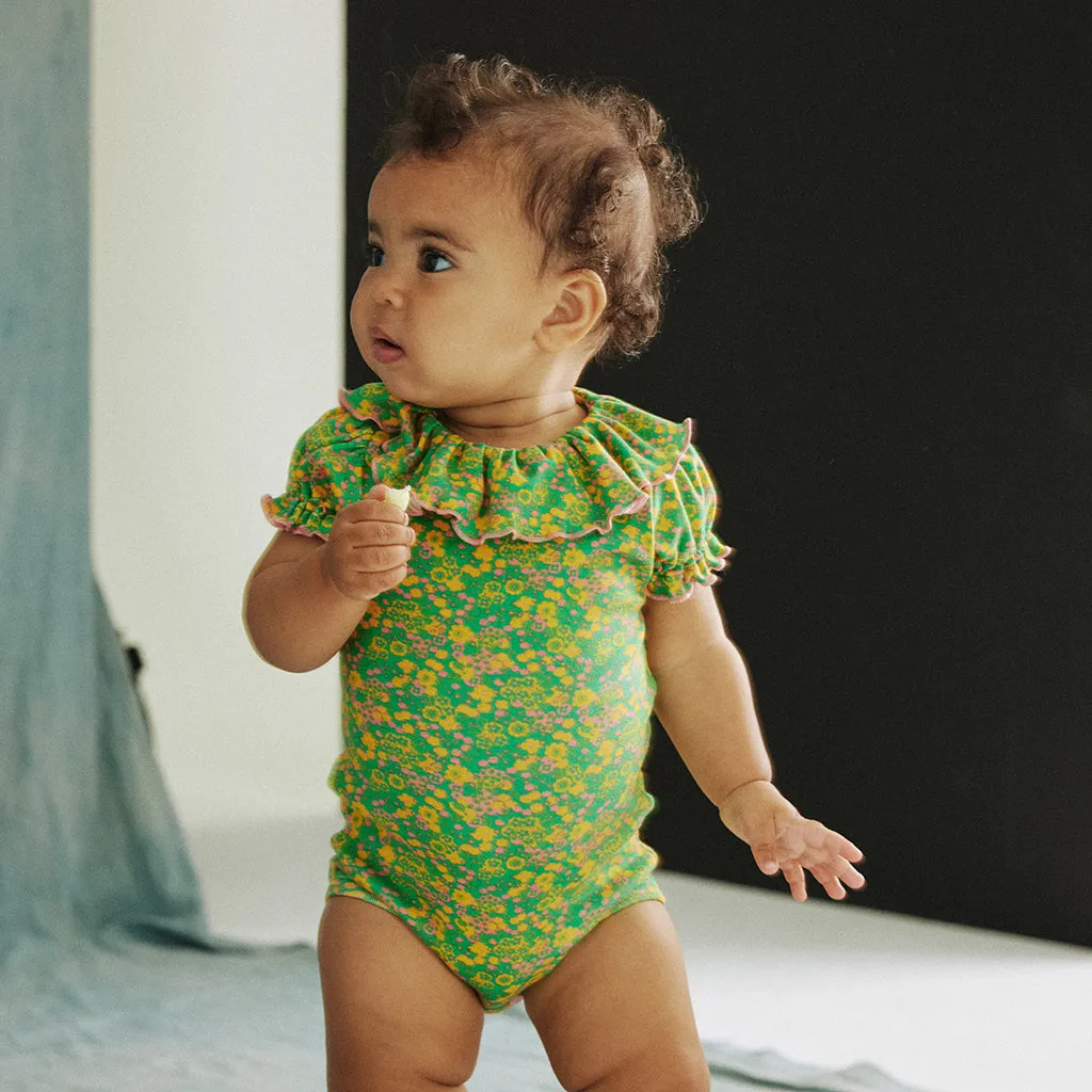 Misha & Puff Baby Balloon Sleeve Paloma Bodysuit Clover Tisbury Garden Green