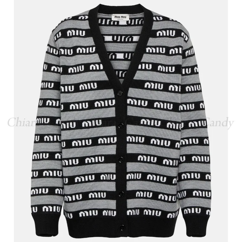 MiuMiu  |Stripes Casual Style Wool Long Sleeves Oversized