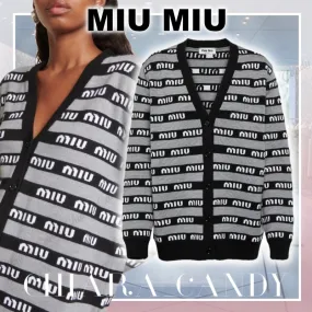 MiuMiu  |Stripes Casual Style Wool Long Sleeves Oversized