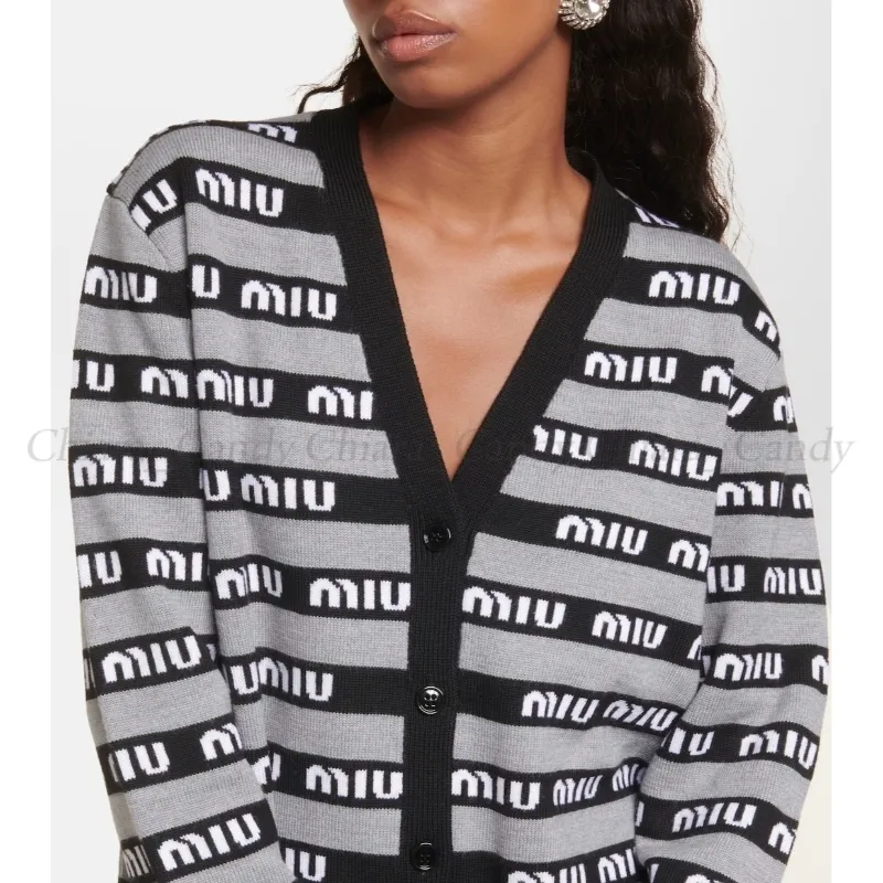 MiuMiu  |Stripes Casual Style Wool Long Sleeves Oversized