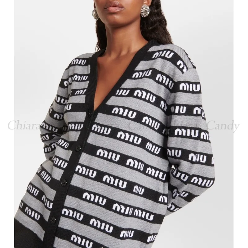 MiuMiu  |Stripes Casual Style Wool Long Sleeves Oversized