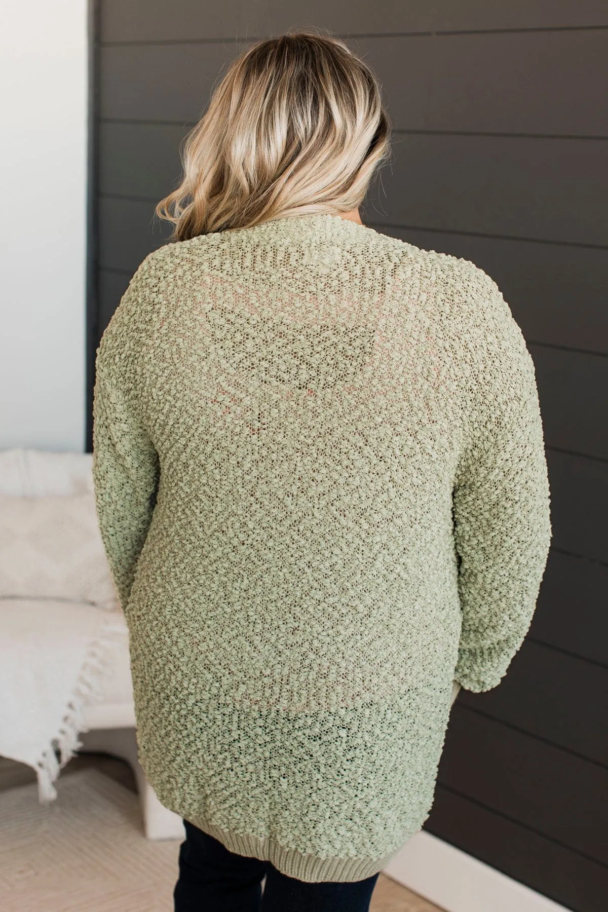 Movie Date Popcorn Knit Cardigan- Sage