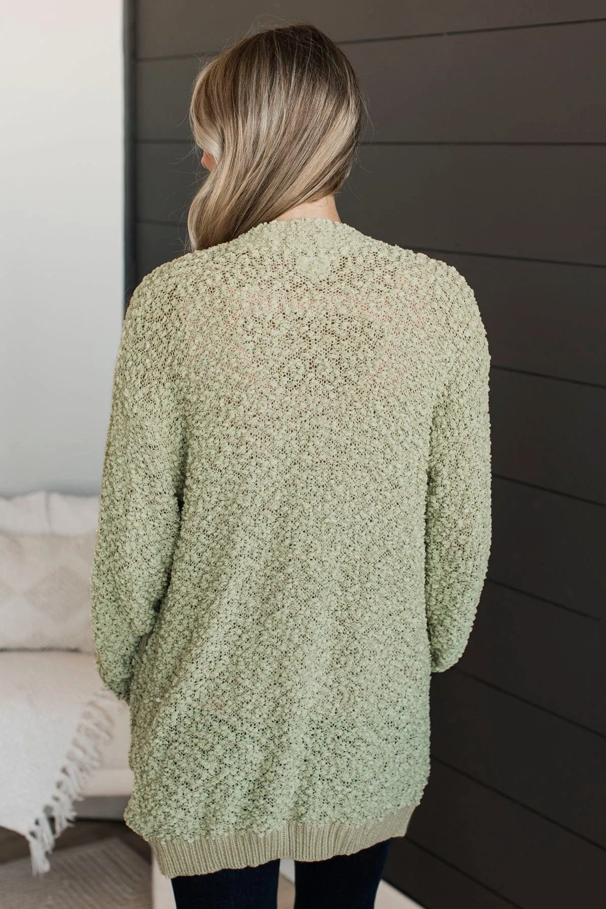 Movie Date Popcorn Knit Cardigan- Sage