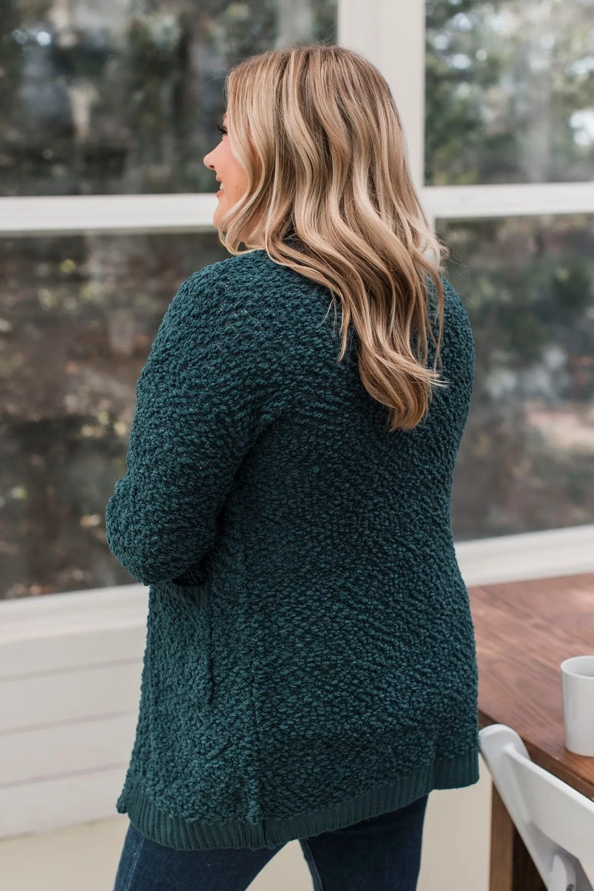 Movie Date Popcorn Knit Cardigan- Teal