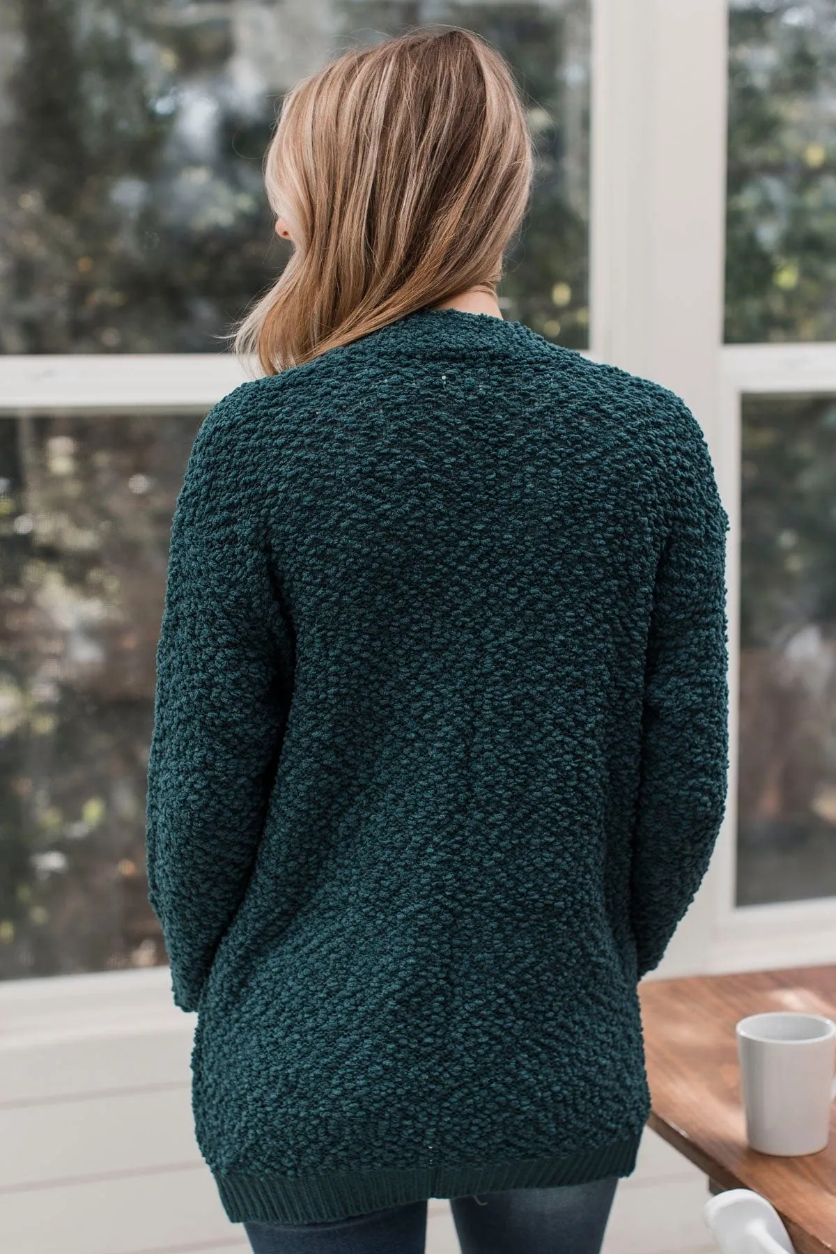 Movie Date Popcorn Knit Cardigan- Teal