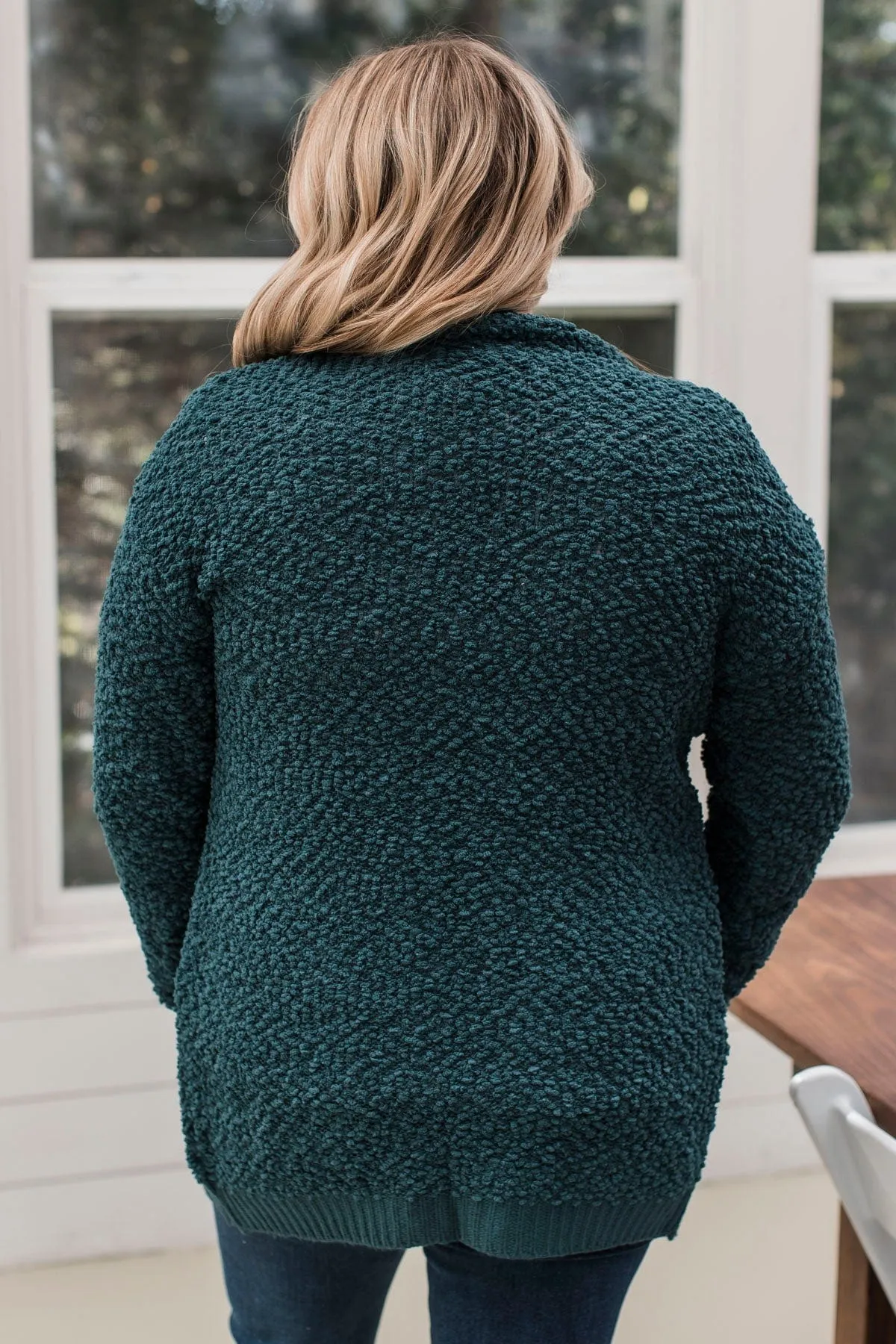 Movie Date Popcorn Knit Cardigan- Teal