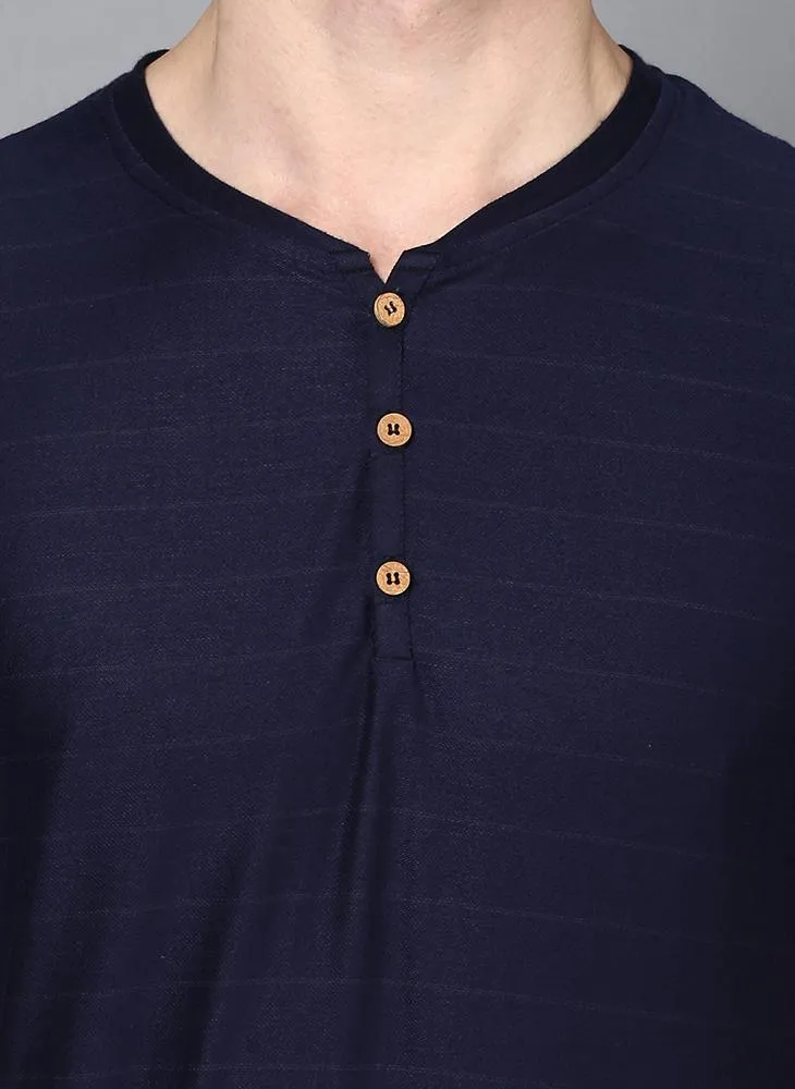 Navy Half Sleeve Henley Collar T-Shirt