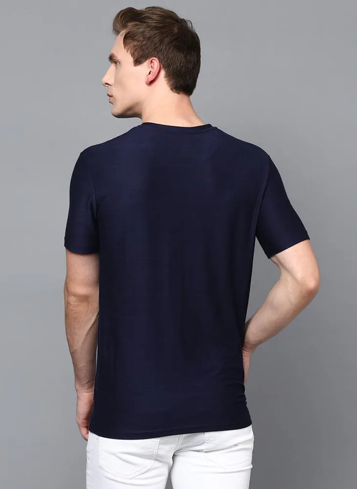 Navy Half Sleeve Henley Collar T-Shirt