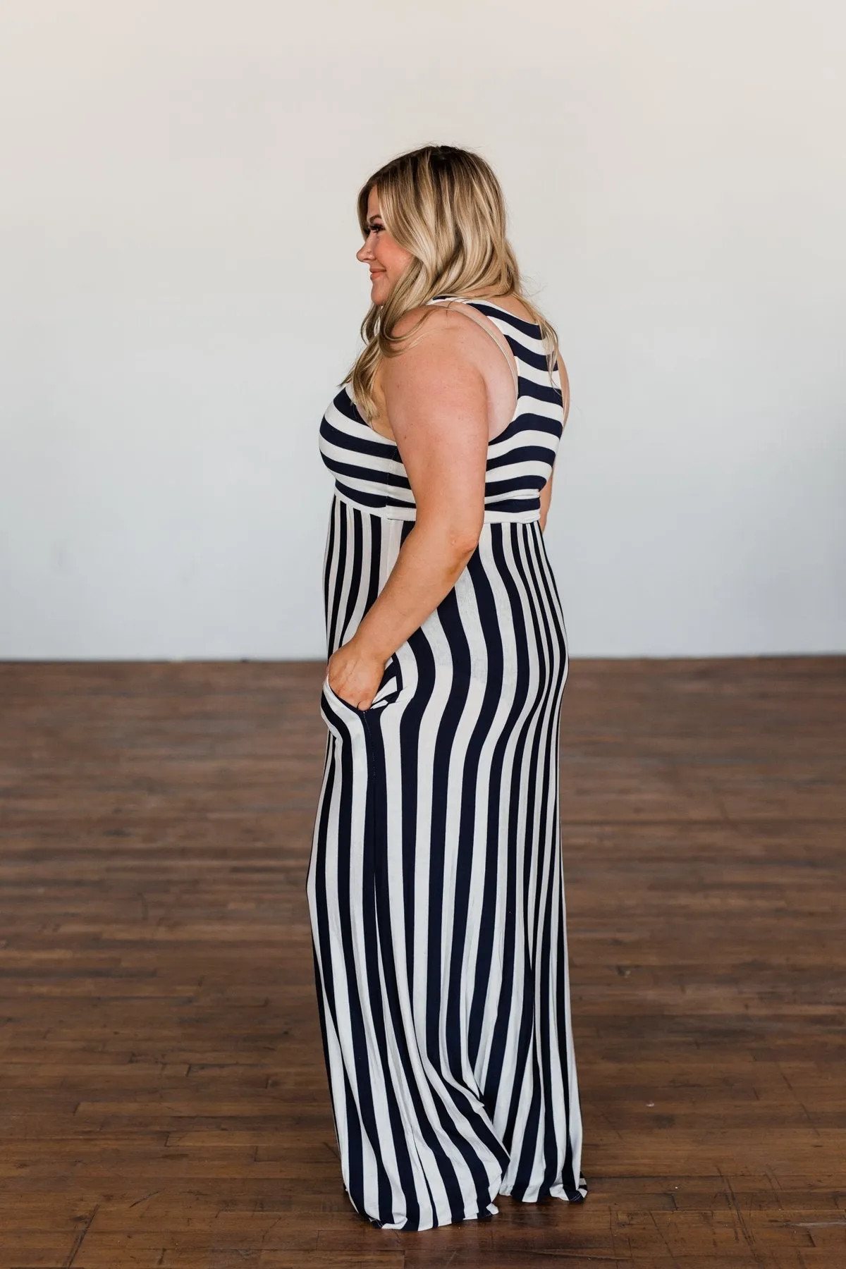 Never Let You Down Striped Maxi Dress- Ivory & Navy