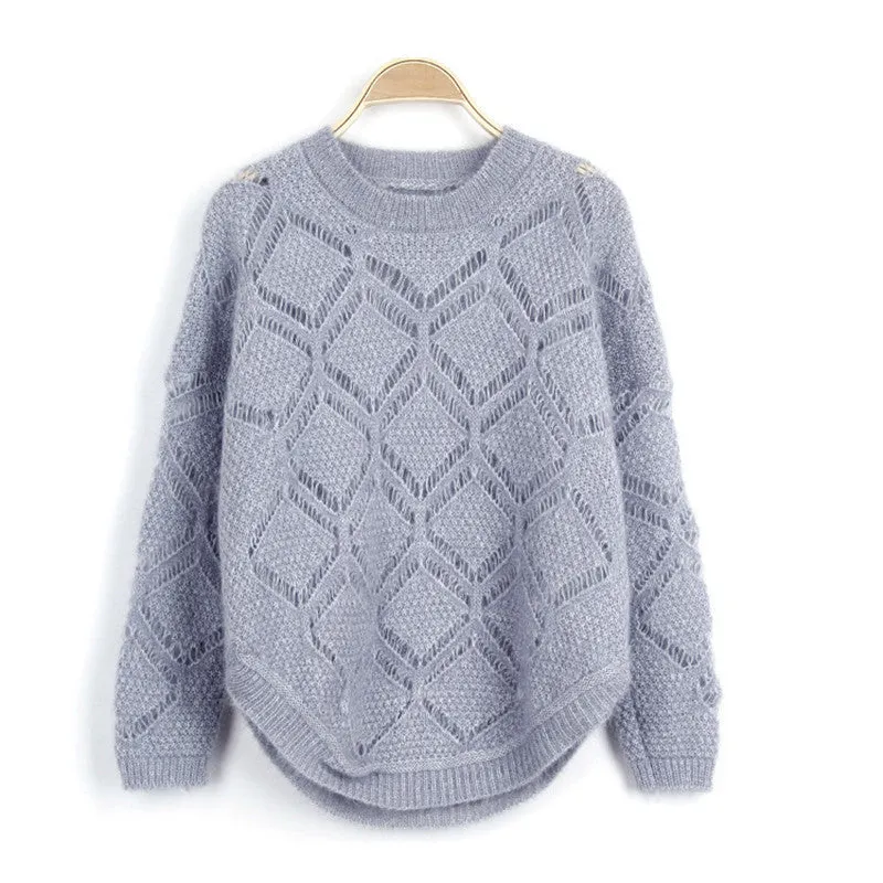 New Fashion Female Bling Pullovers Knitted Long Sleeve O-neck Winter Autumn Plus Size Sweaters Hot  72055 GS