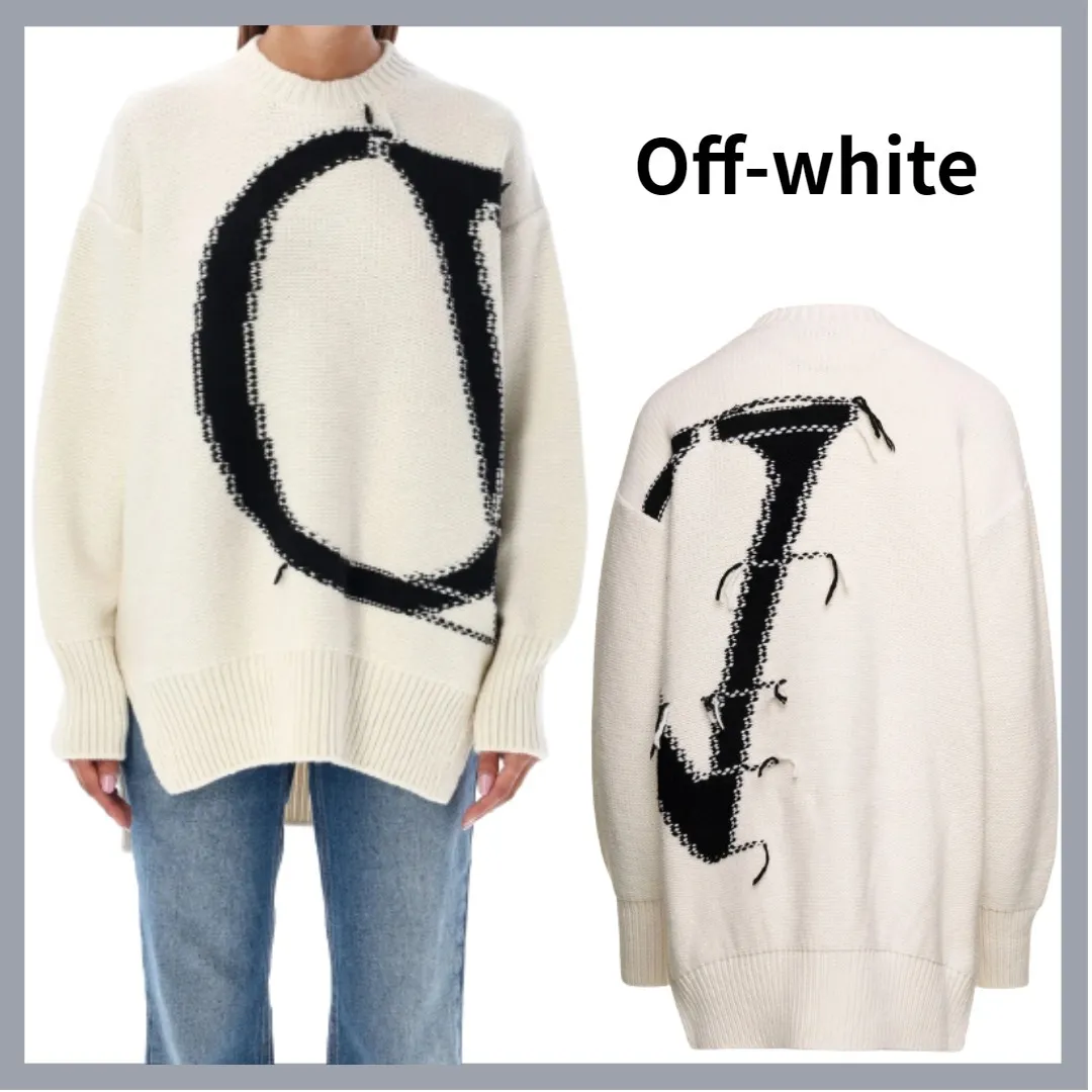 Off-White  |Crew Neck Casual Style Wool Blended Fabrics Long Sleeves