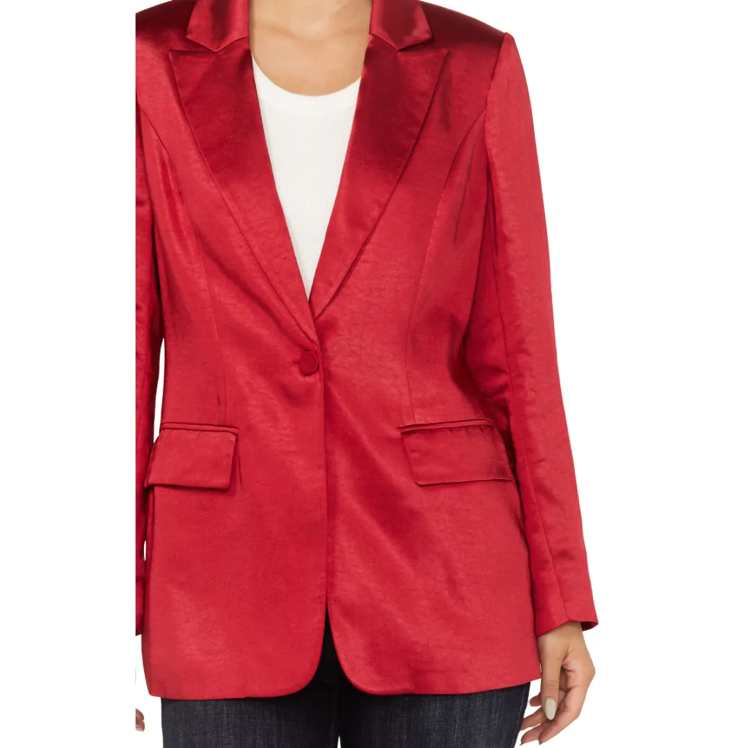 ONE BUTTON SATIN BLAZER RED