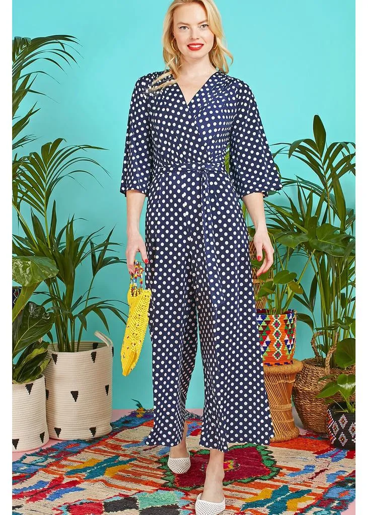 Onjenu Laurie Polkadot 70's Jumpsuit Navy