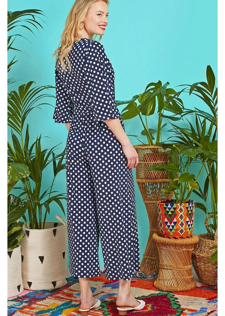 Onjenu Laurie Polkadot 70's Jumpsuit Navy