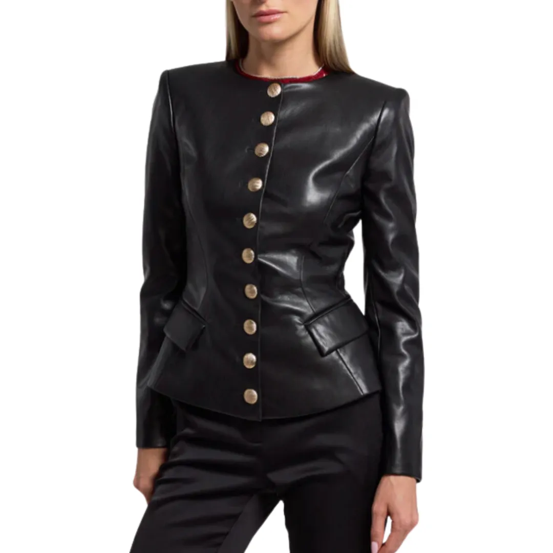 OPHELIA VEGAN LEATHER BLAZER BLACK