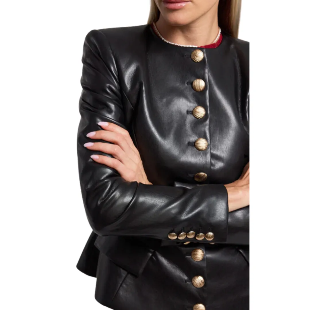 OPHELIA VEGAN LEATHER BLAZER BLACK