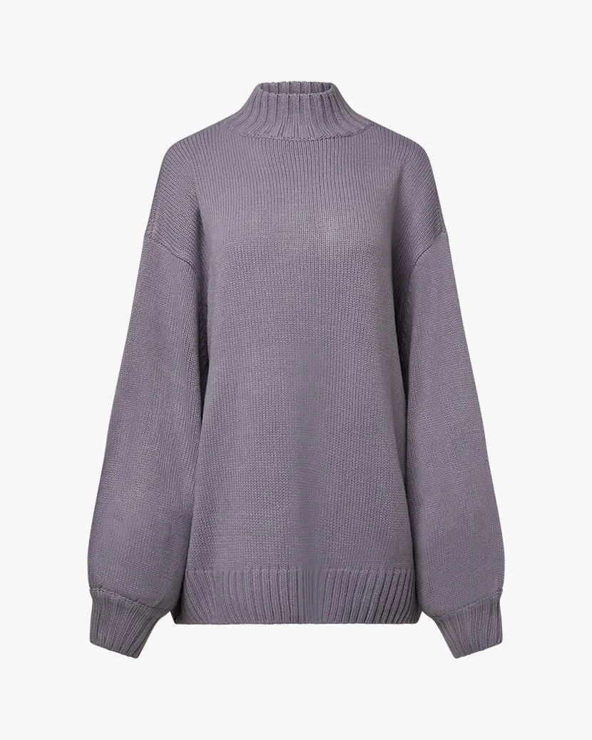 Oversized Mock Neck Sweater | Grey