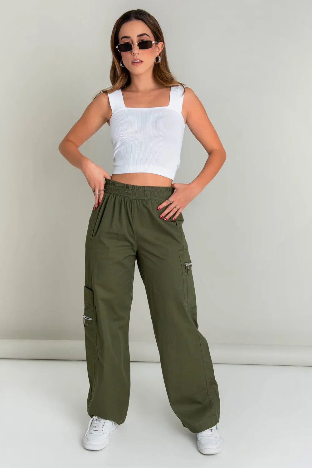 Pantalón cargo de fit recto cintura elástica