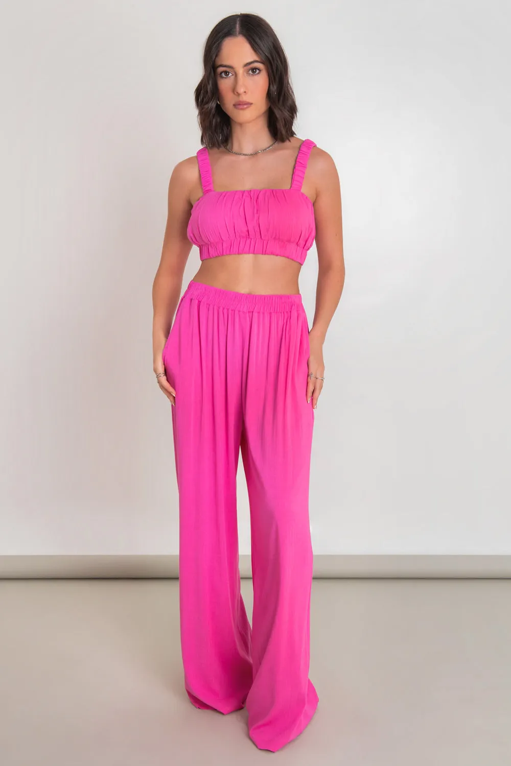 Pantalón de fit wide leg cintura alta elástica