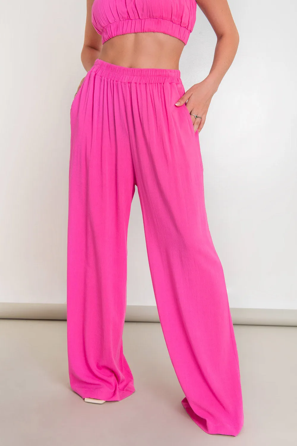 Pantalón de fit wide leg cintura alta elástica