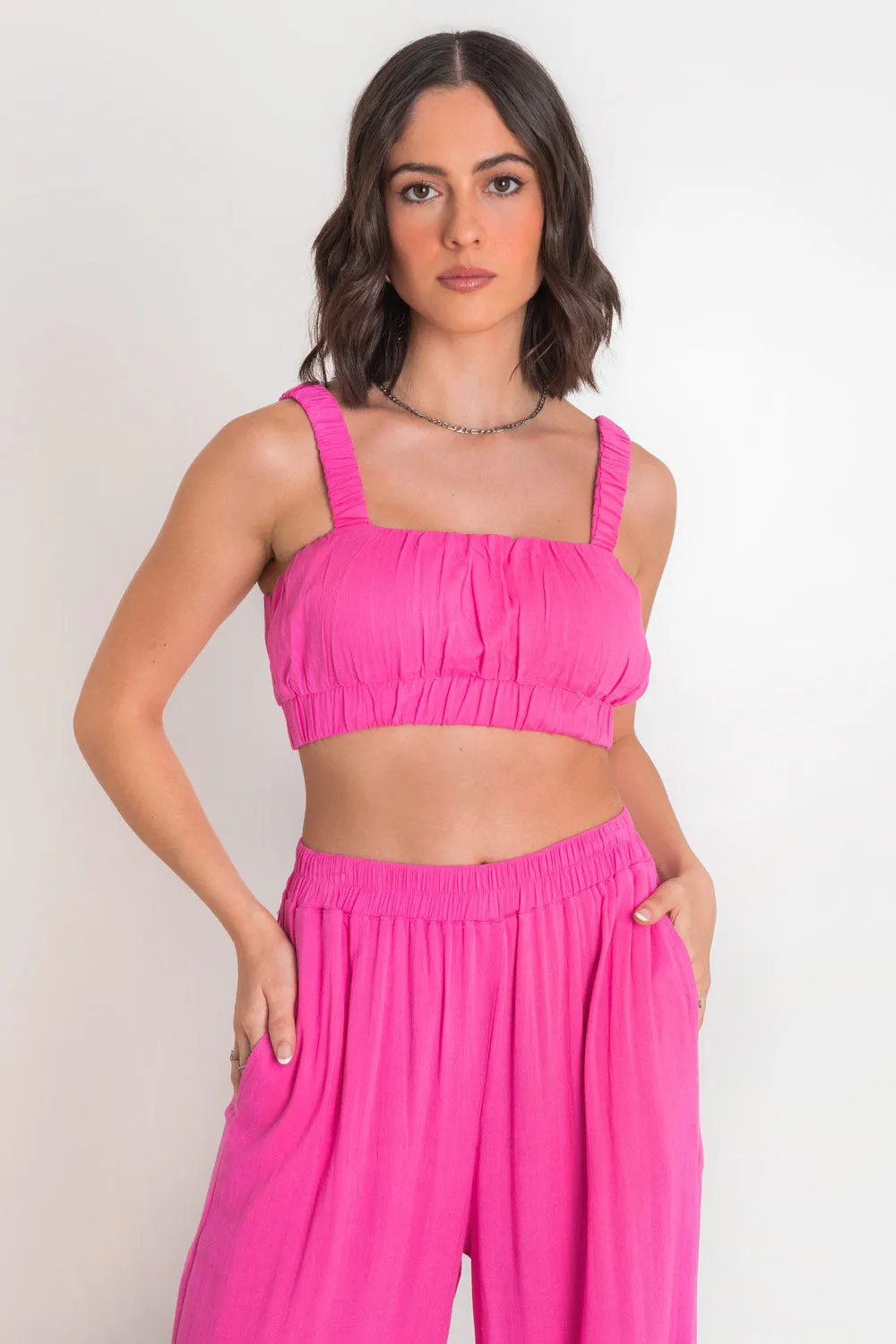 Pantalón de fit wide leg cintura alta elástica