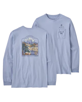 Patagonia 50 Year Long Sleeved Recycled Cotton Pocket T-Shirt - The Long View / Pale Periwinkle