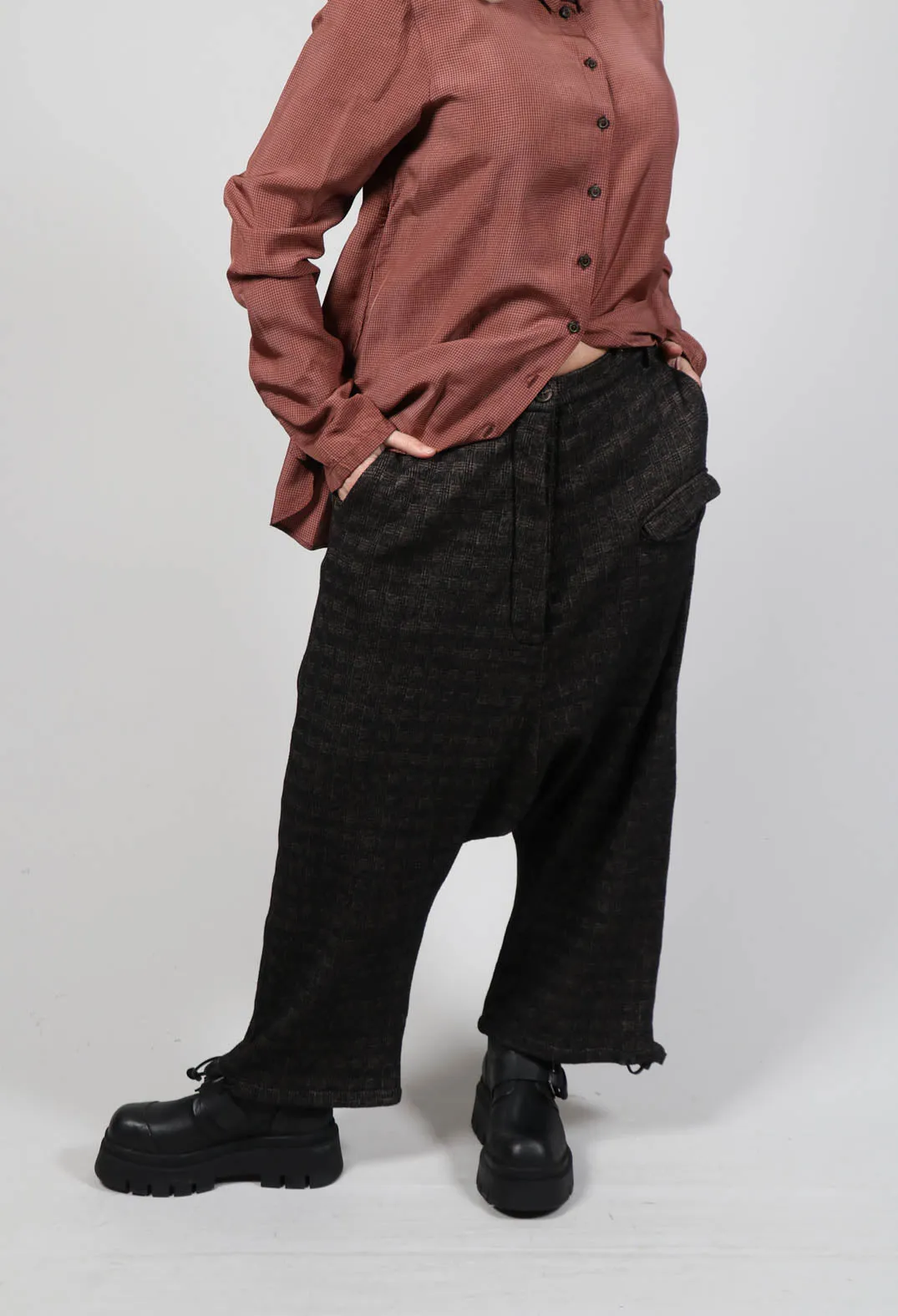 Patch Pocket Trousers in Espresso Check