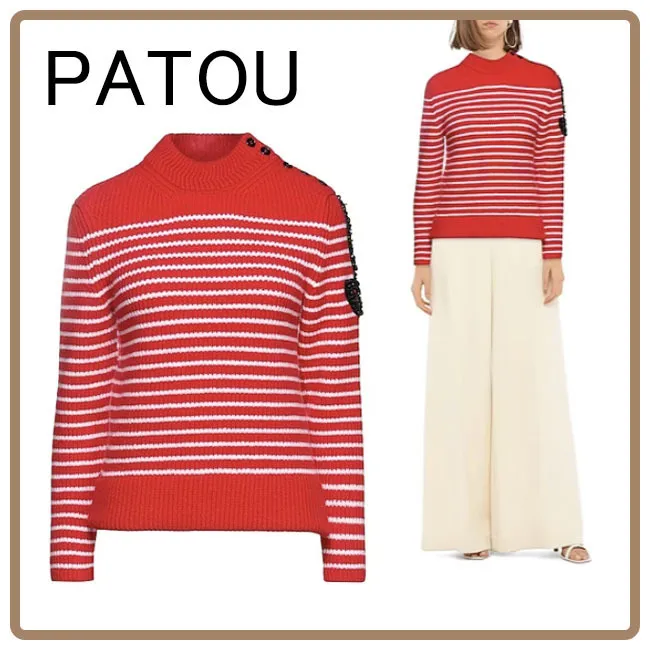 PATOU  |Crew Neck Stripes Casual Style Wool Long Sleeves High-Neck