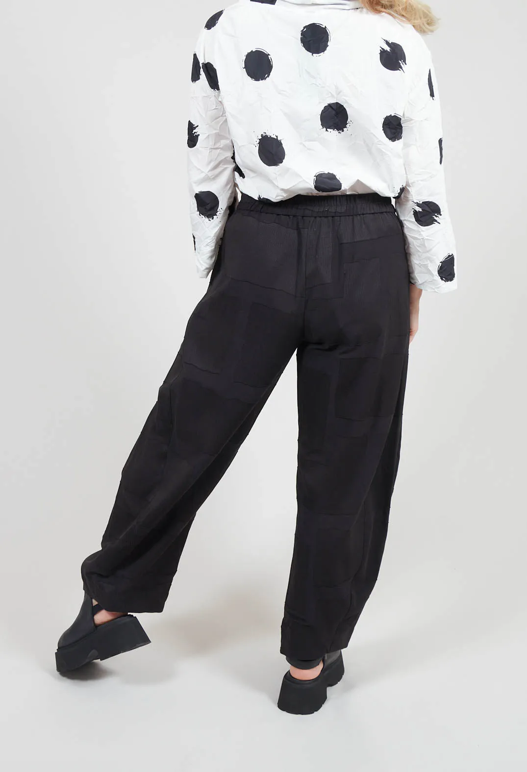 Patterned Wide Leg Trousers in Black