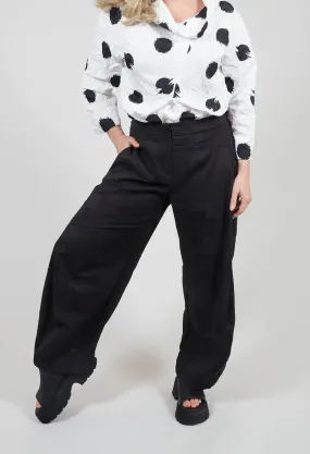 Patterned Wide Leg Trousers in Black