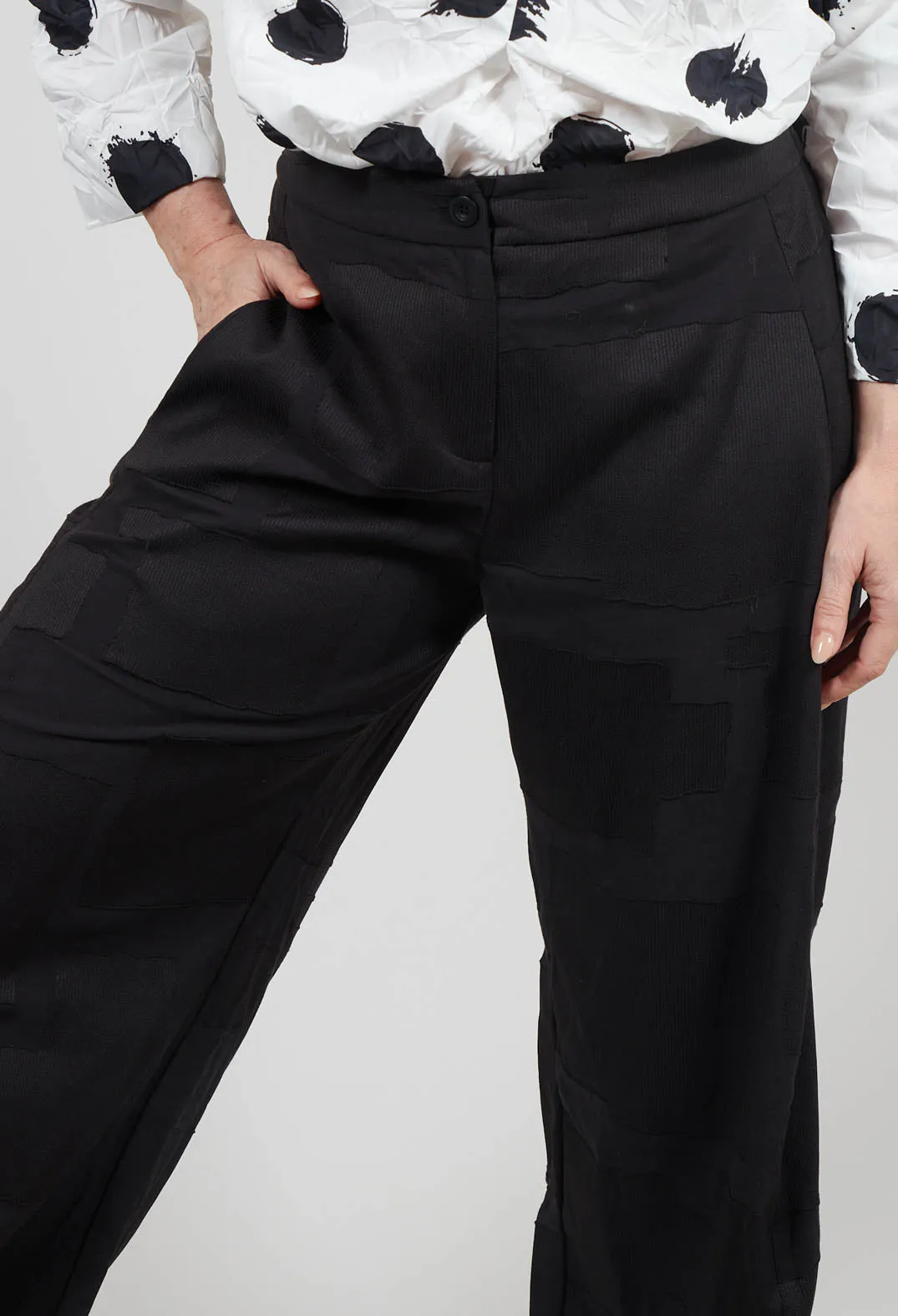 Patterned Wide Leg Trousers in Black