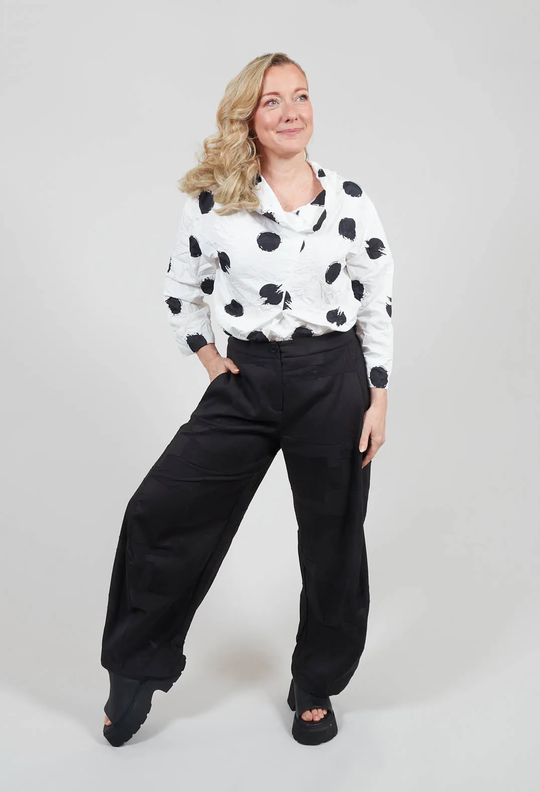 Patterned Wide Leg Trousers in Black