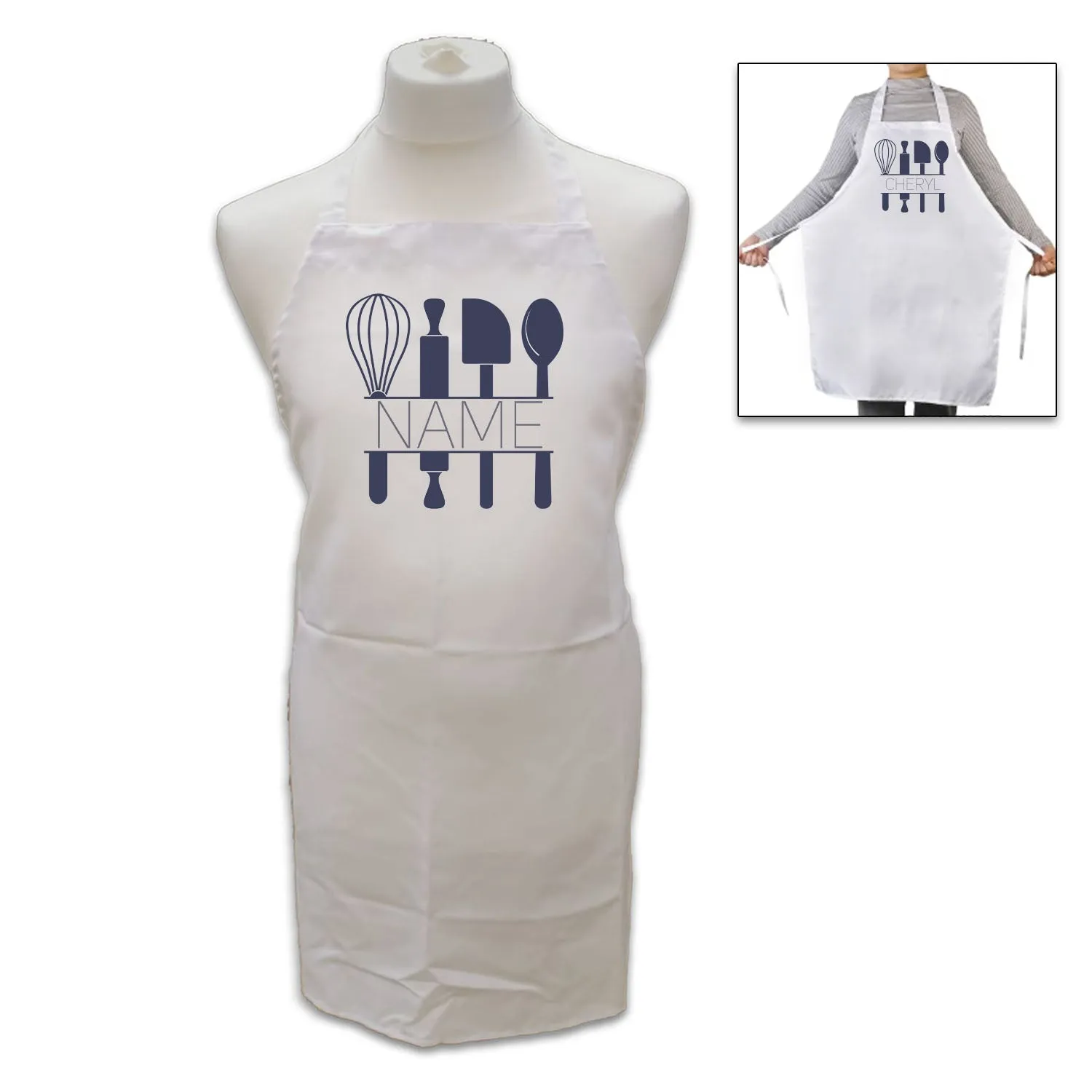 Personalised White Adult Apron - Name with Baking Utensils