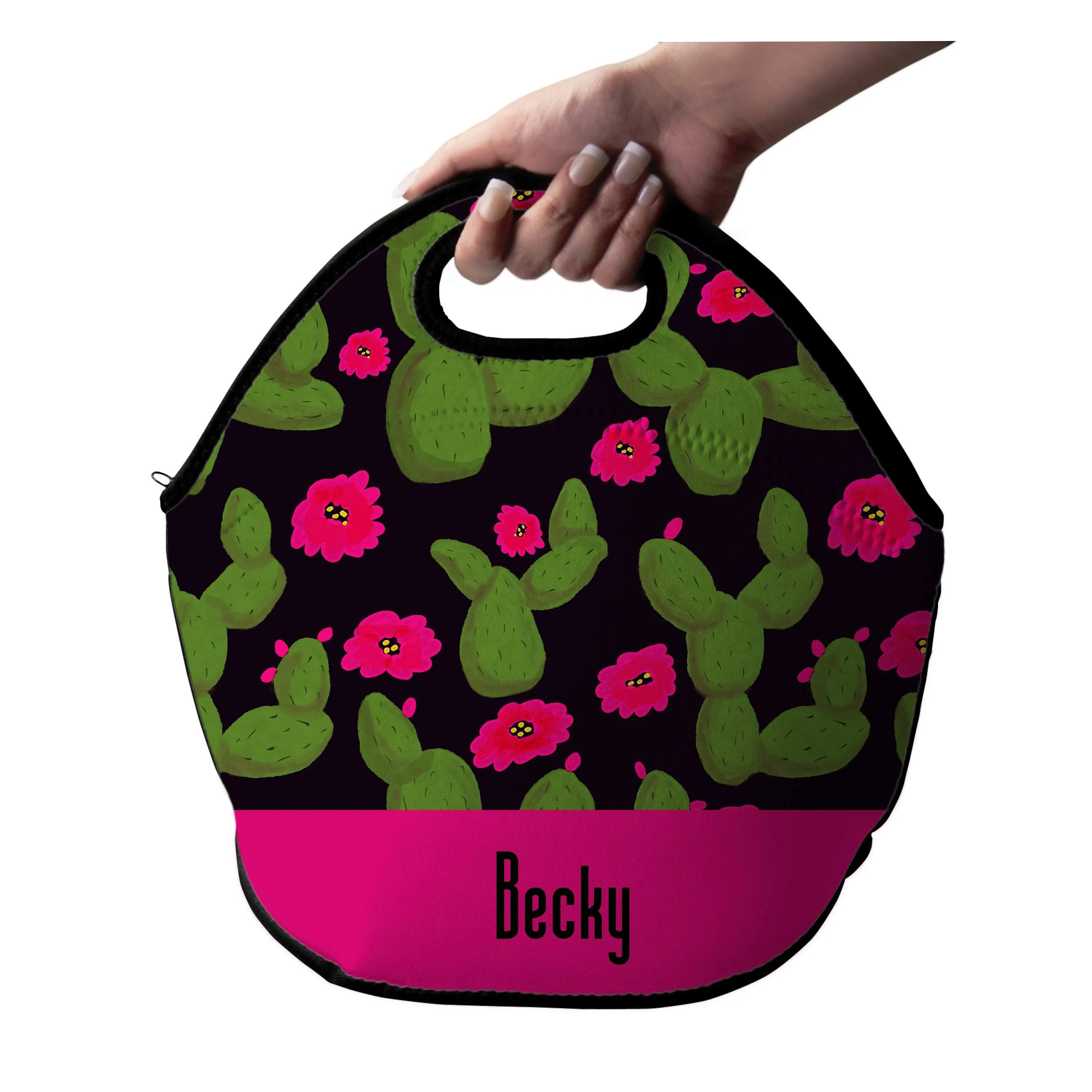 Personalized Cactus Floral Lunch Tote Bag With Free Can Wrap