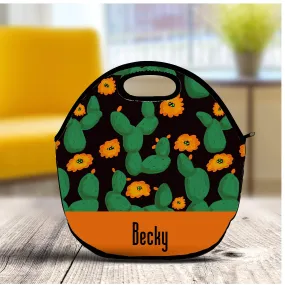 Personalized Cactus Floral Lunch Tote Bag With Free Can Wrap