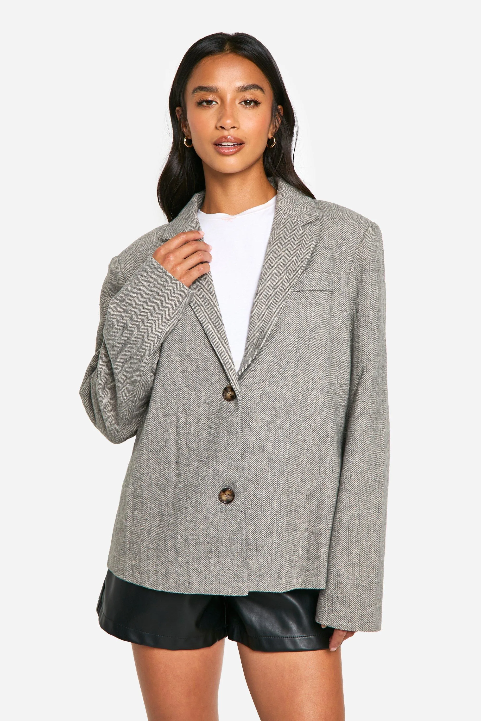 Petite Herringbone Wool Look Blazer