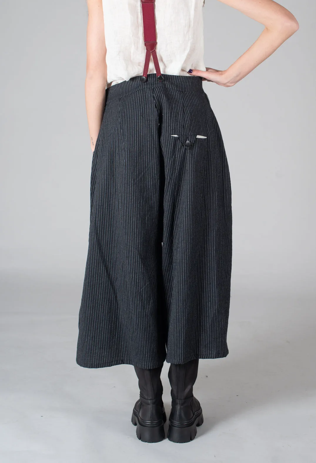 Pinstripe Wide Leg Trousers in Black