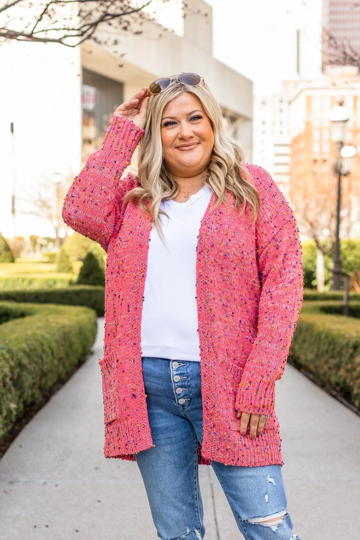 Pleased With Myself Confetti Cardigan- Pink