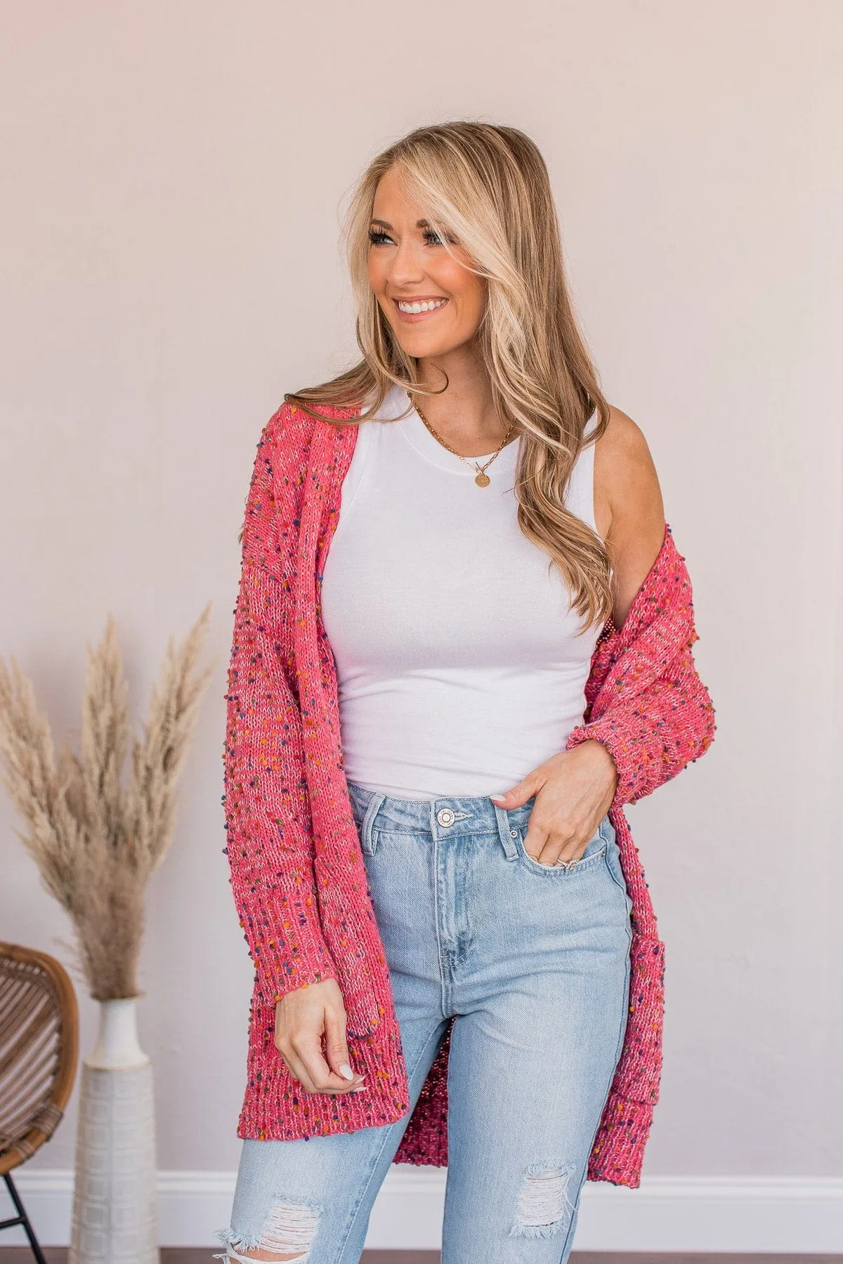 Pleased With Myself Confetti Cardigan- Pink