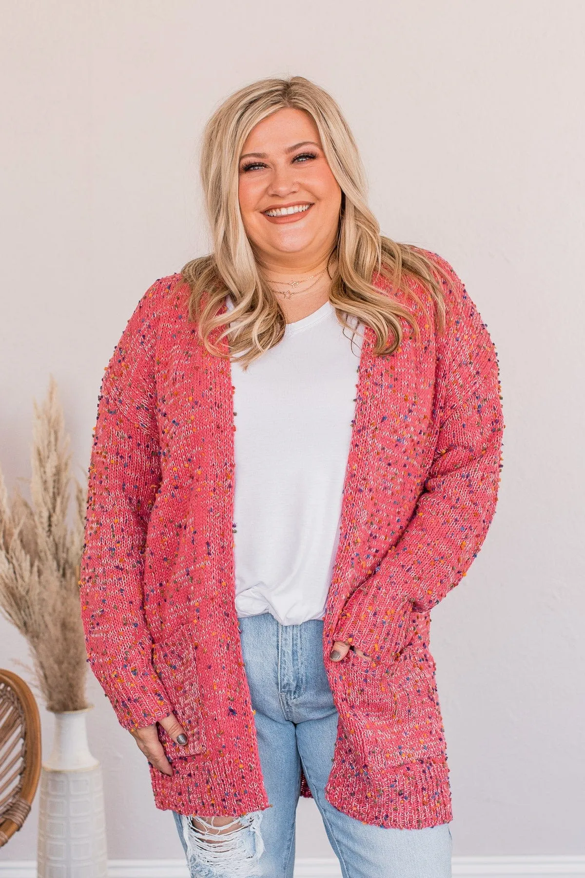 Pleased With Myself Confetti Cardigan- Pink