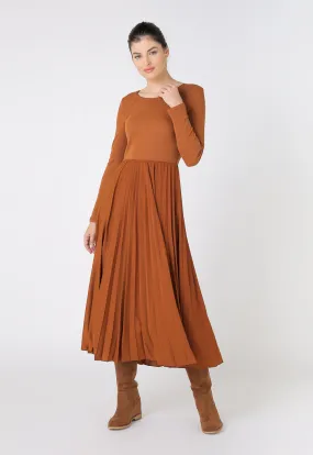 Pleated Ribbed Knit Dress