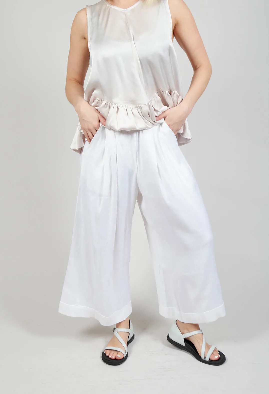 Pleated Wide Leg Trousers in White