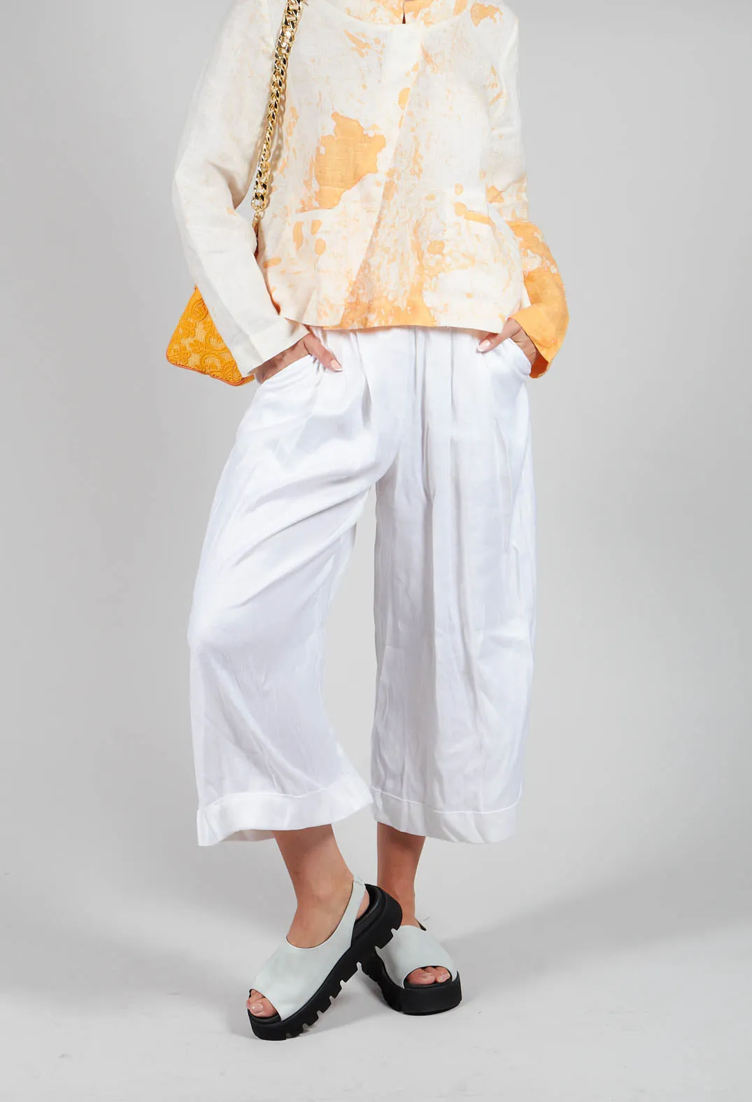 Pleated Wide Leg Trousers in White