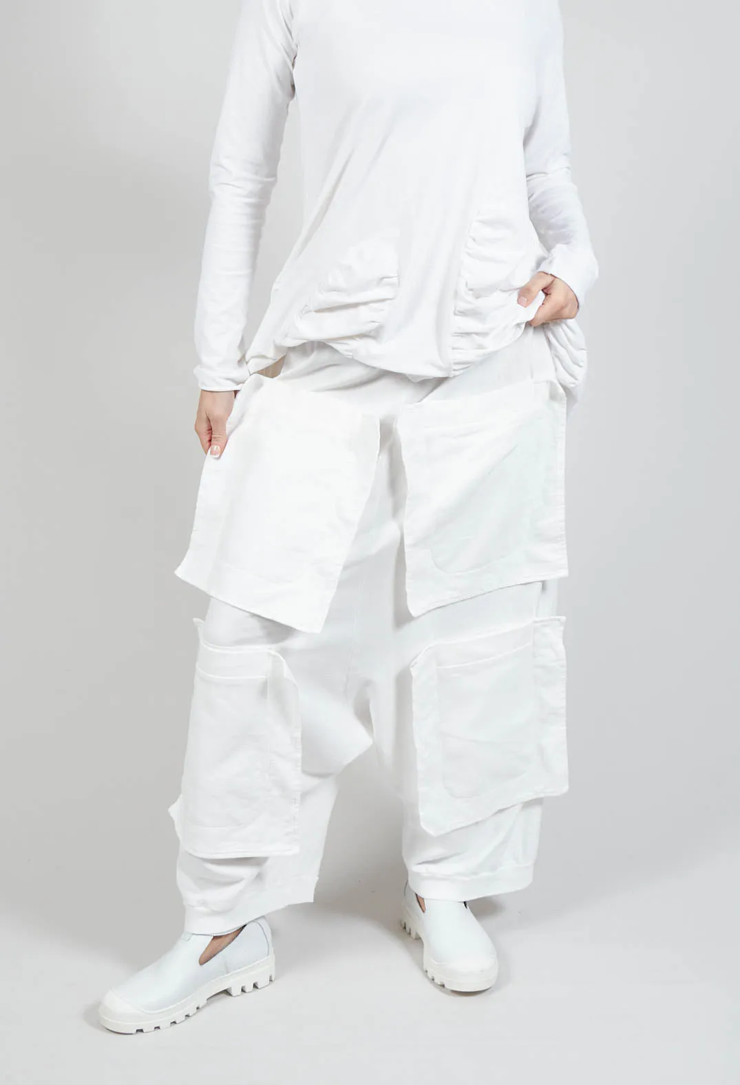 Pocket Drop-Crotch Trousers in Starwhite