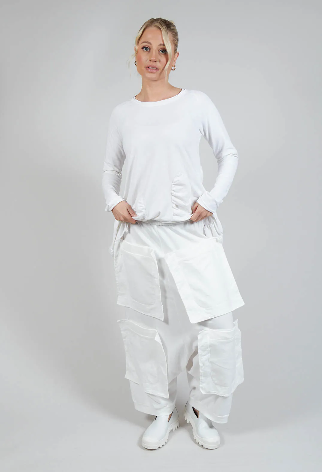 Pocket Drop-Crotch Trousers in Starwhite