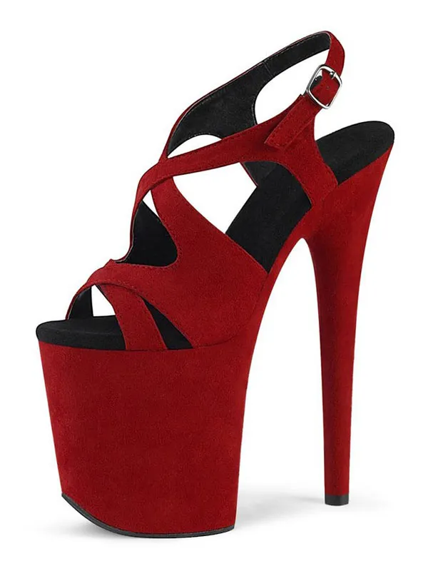 Pole Dance Shoes Women's Sexy Platform Exotic Heels in Red Suede