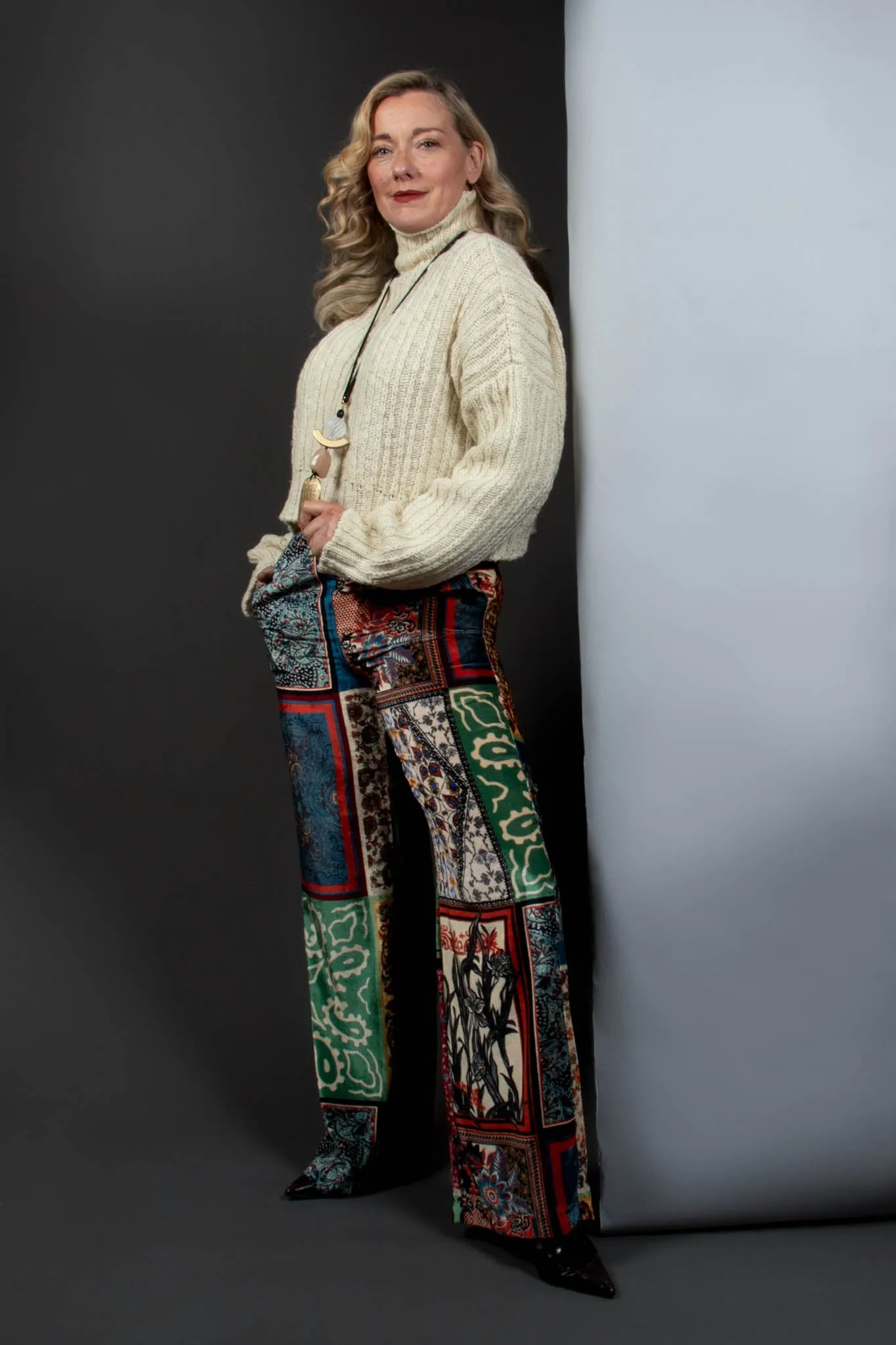 Printed Trousers in Patchwork Foulard Print