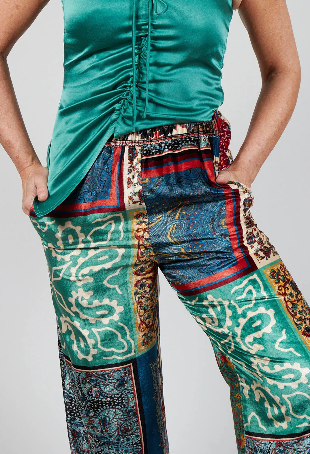 Printed Trousers in Patchwork Foulard Print