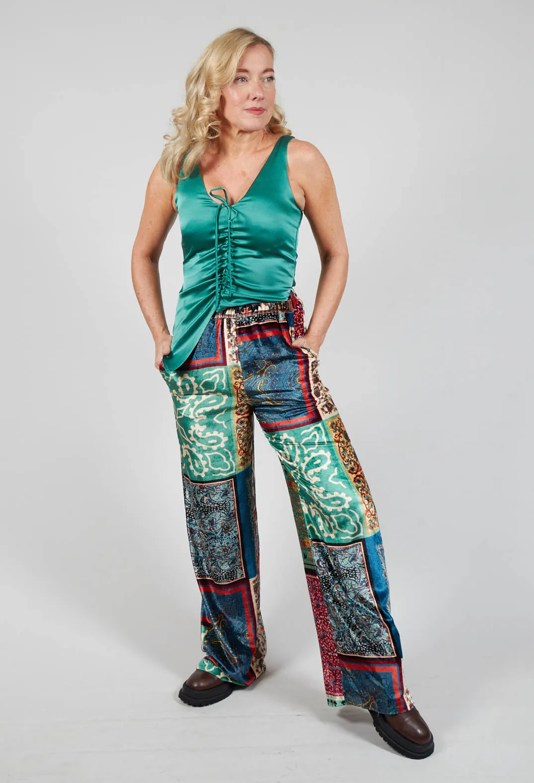 Printed Trousers in Patchwork Foulard Print